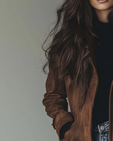 Trench coat da donna in camoscio con chiusura a bottoni 2