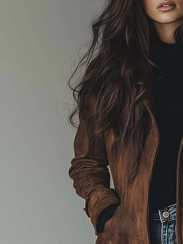 Trench coat da donna in camoscio con chiusura a bottoni 2