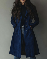 Trench coat da donna in camoscio con chiusura a bottoni 6