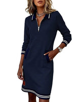 Abito midi da donna con colletto polo e zip frontale 1