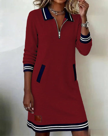 Abito midi da donna con colletto polo e zip frontale 14