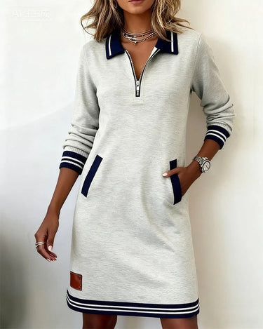 Abito midi da donna con colletto polo e zip frontale 2