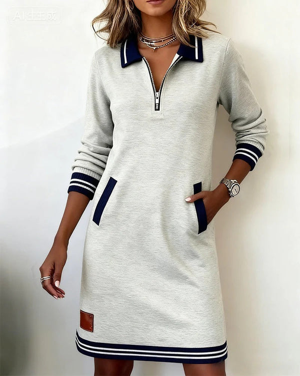 Abito midi da donna con colletto polo e zip frontale 2