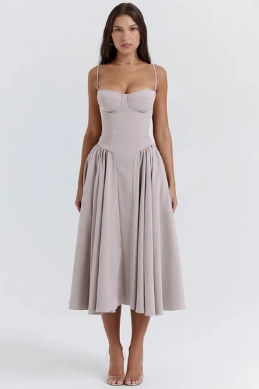 Abito midi da donna con corpetto a bustier e tasche laterali 3