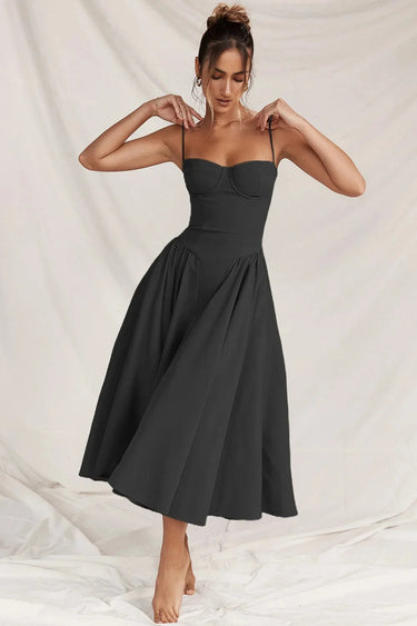 Abito midi da donna con corpetto a bustier e tasche laterali 6