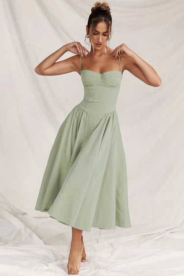 Abito midi da donna con corpetto a bustier e tasche laterali 7