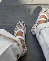 Ballerine Mary Jane in rete da donna con fibbia 9