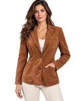 Blazer da donna in camoscio con tasche applicate 1