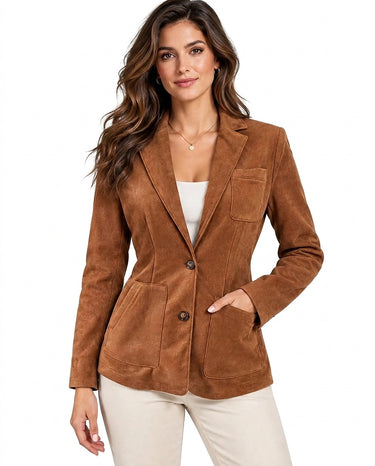 Blazer da donna in camoscio con tasche applicate 1