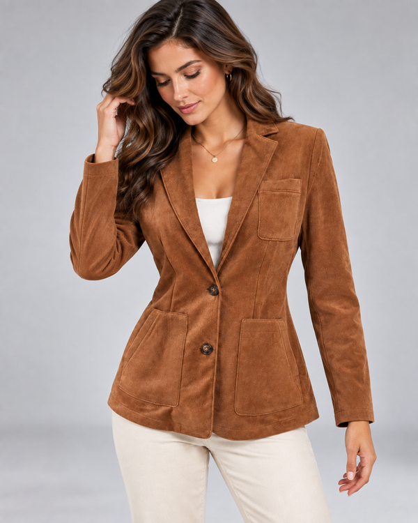 Blazer da donna in camoscio con tasche applicate 2