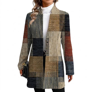 Blazer lungo da donna a quadri patchwork 1