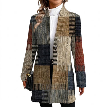Blazer lungo da donna a quadri patchwork 1