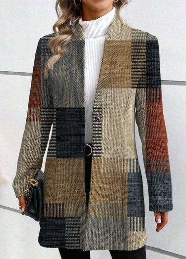 Blazer lungo da donna a quadri patchwork 2