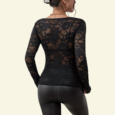 Body a maniche lunghe in pizzo da donna con scollo a V smerlato 6