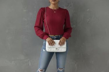 Camicetta plissettata a maniche lunghe da donna con chiusura a bottone sul retro 9