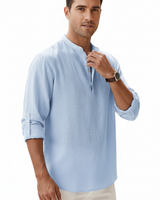 Camicia Henley da uomo a maniche lunghe con colletto alla coreana 2