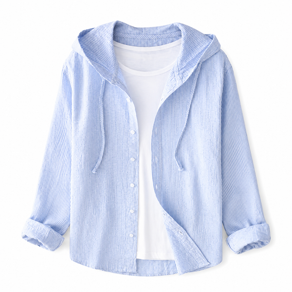 Camicia a righe con cappuccio da donna 1