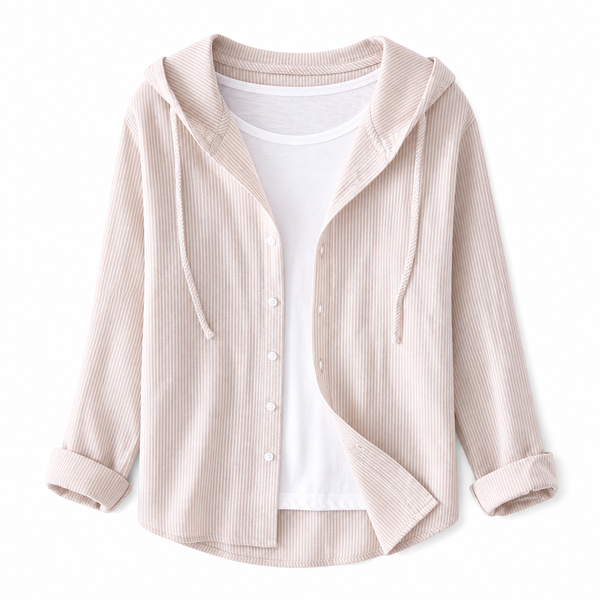 Camicia a righe con cappuccio da donna 2