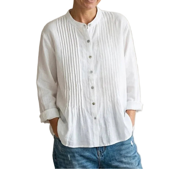 Camicia da donna con colletto alla coreana e pieghe frontali 1