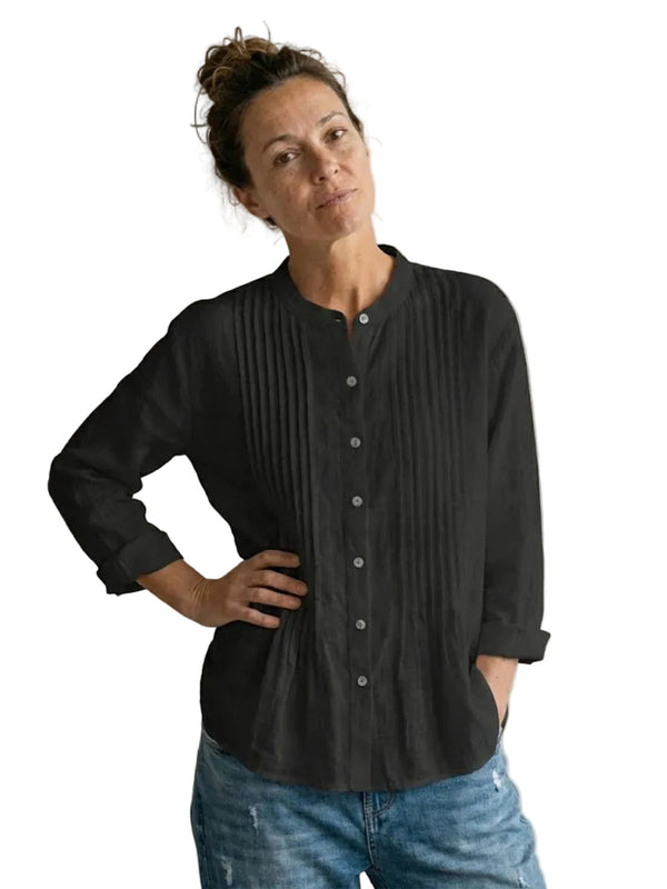 Camicia da donna con colletto alla coreana e pieghe frontali 2