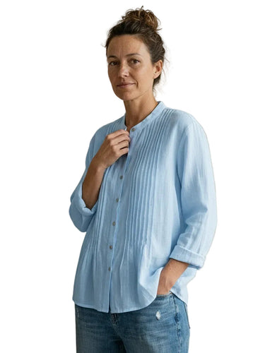 Camicia da donna con colletto alla coreana e pieghe frontali 5