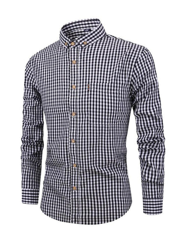 Camicia da uomo a maniche lunghe con bottoni e motivo gingham 1