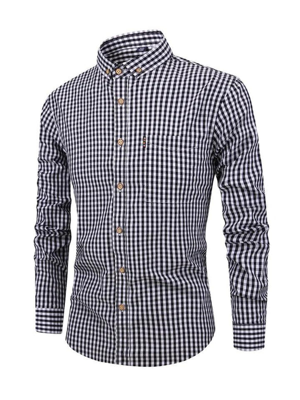 Camicia da uomo a maniche lunghe con bottoni e motivo gingham 1
