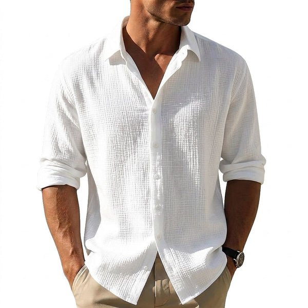 Camicia da uomo a maniche lunghe con bottoni e trama testurizzata 1