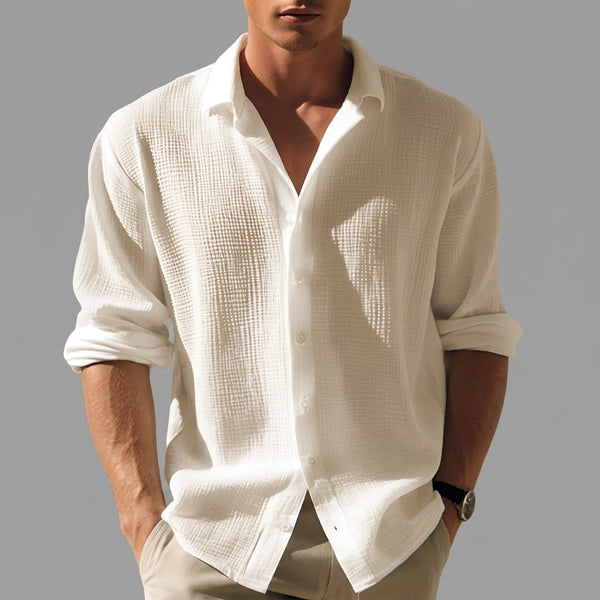 Camicia da uomo a maniche lunghe con bottoni e trama testurizzata 2