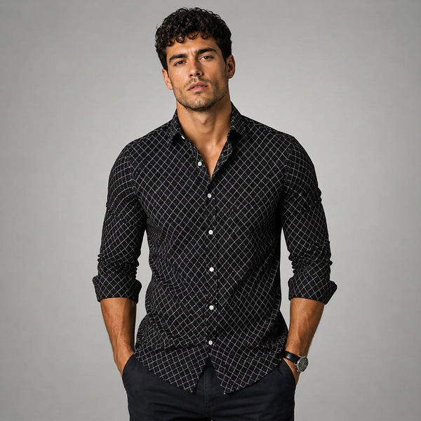 Camicia da uomo a maniche lunghe con motivo geometrico 2