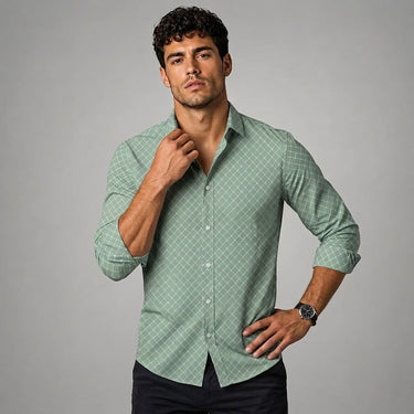 Camicia da uomo a maniche lunghe con motivo geometrico 4