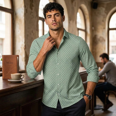 Camicia da uomo a maniche lunghe con motivo geometrico 8