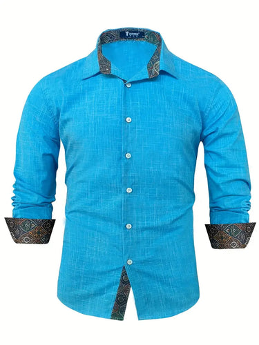Camicia da uomo con bottoni e dettagli a fantasia 15