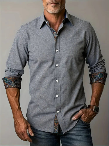 Camicia da uomo con bottoni e dettagli a fantasia 7