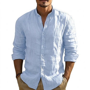 Camicia da uomo in lino con collo alla coreana 1