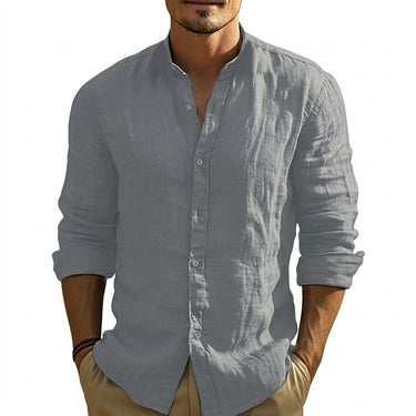 Camicia da uomo in lino con collo alla coreana 2