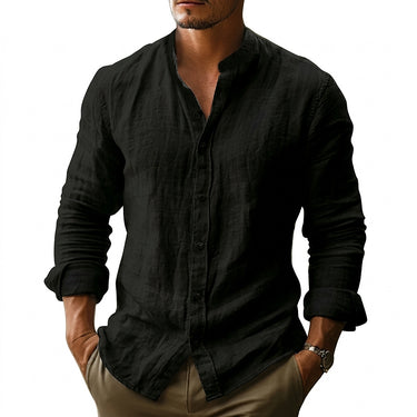 Camicia da uomo in lino con collo alla coreana 3
