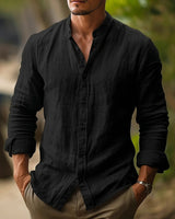 Camicia da uomo in lino con collo alla coreana 5