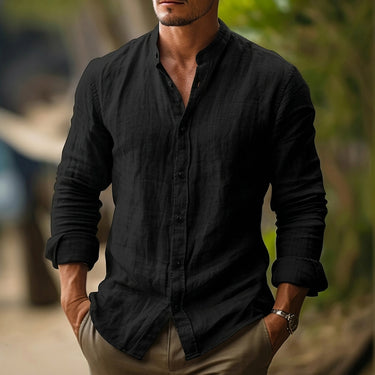 Camicia da uomo in lino con collo alla coreana 5