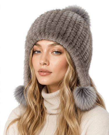 Cappello da aviatore in pelliccia sintetica da donna con pon pon 1