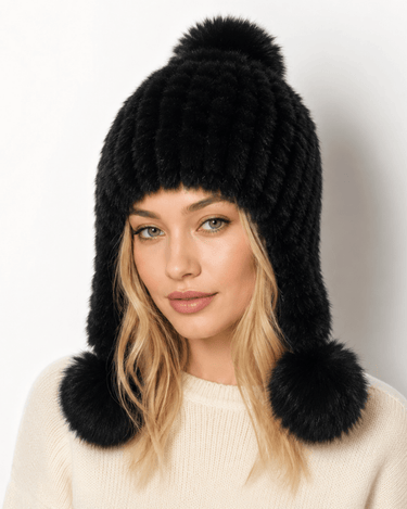 Cappello da aviatore in pelliccia sintetica da donna con pon pon 5
