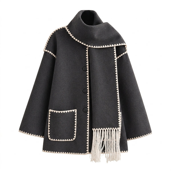 Cappotto a mantella in misto lana da donna con chiusura a bottoni 1