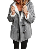 Cappotto da donna in camoscio con alamari e cappuccio 1