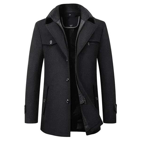 Cappotto da uomo con collo alla coreana, zip e chiusura a bottoni 1
