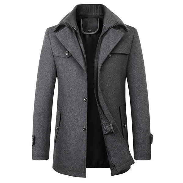 Cappotto da uomo con collo alla coreana, zip e chiusura a bottoni 2