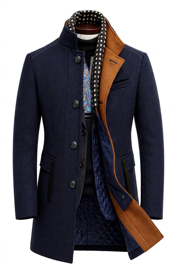 Cappotto da uomo in misto lana con fodera trapuntata e collo alla coreana 1