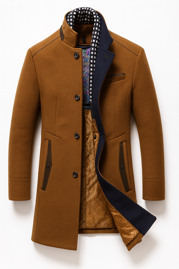 Cappotto da uomo in misto lana con fodera trapuntata e collo alla coreana 2