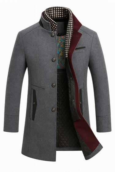 Cappotto da uomo in misto lana con fodera trapuntata e collo alla coreana 4