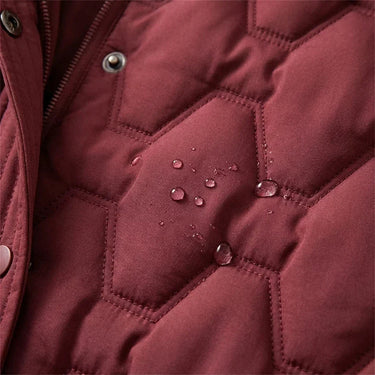 Cappotto imbottito lungo da donna con cappuccio e trapuntatura geometrica 5