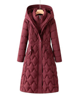 Cappotto imbottito lungo da donna con motivo trapuntato geometrico 1